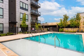 Inviting pool area with lounge chairs