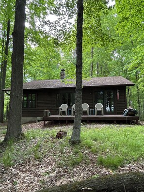 The front porch facing the lake (south)