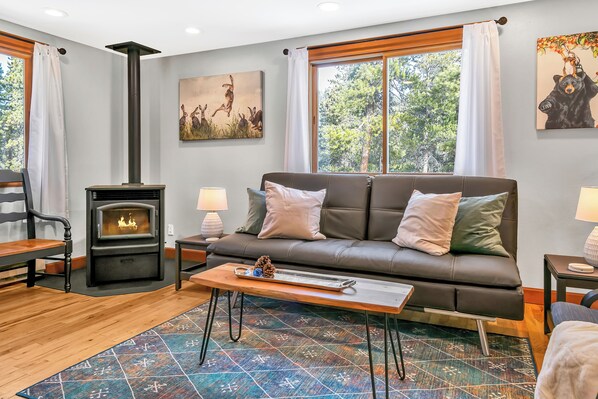 Cozy living room with pellet stove