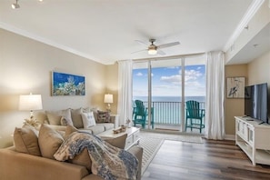Living area with sleeper sofa and rollaway bed available