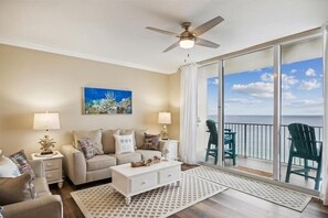 Living area with sleeper sofa and rollaway bed available