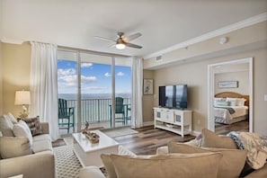 Living area with sleeper sofa and rollaway bed available