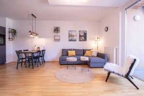 Dining area and living room