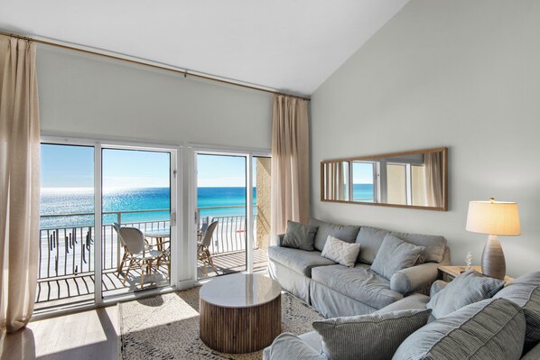 Living Room with breathtaking view of the Gulf!