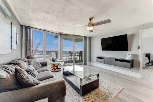 Bright living room with timeless ocean view
