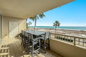 Ample dining and seating in the private balcony