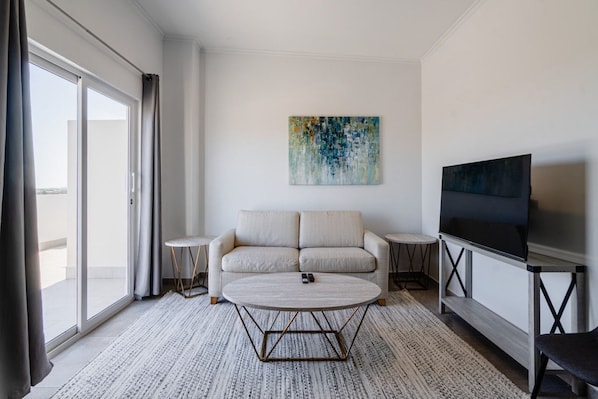 Cozy living room with smart TV