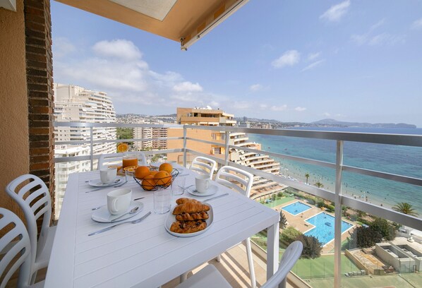 Terrace with front line beach views
