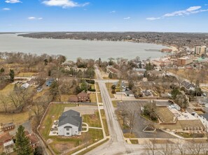 Aerial showing close proximity to lake and downtown