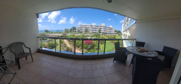 Garden and sea view from our balcony