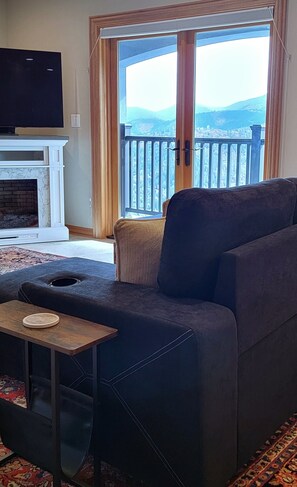 View through french door & fireplace/TV in Great Room