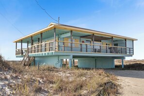 On Dauphin Island, this property offers stunning Gulf views and beach access.