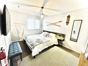 King Bed, quality mattress and linens for the ultimate rest. Smart HD TV for your entertainment.