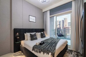 Luxury studio apartment in Dubai with a modern and cozy design.