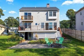 back yard with large mahagony deck