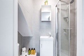 newly renovated bathroom with shower