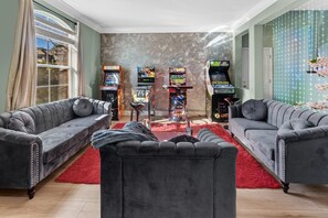 Plenty of room to unwind and have fun with a large seating area and full-sized arcade games!