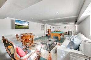 Game room.  Pool, darts, Foosball, Movies, Table for Card games, Comfortable couch.  Need anything else?