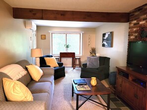 Living Area has a flat screen TV and air conditioning