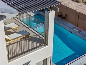 Your exclusive retreat with a private pool, spacious hot tub, and sun loungers
