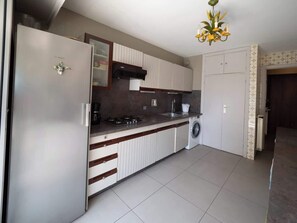 Cuisine équipée. 
-Lave vaisselle 
-Lave linge 
-Plaques de cuisson 
-Réfrigérateur
