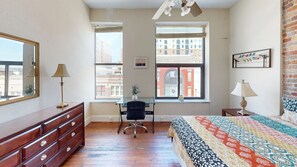 Master bedroom with a beautiful downtown view
