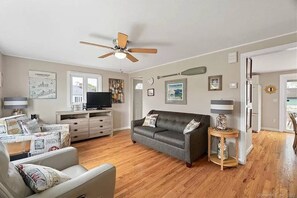 Great gathering space in the living room with sofa bed