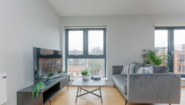 The apartment is open plan, meaning a sociable layout