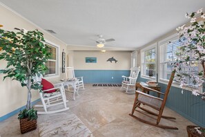 Tile floors with tons of sunlight for family games and activities.