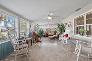 Tile floors with tons of sunlight for family games and activities.