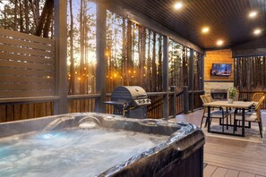 A cozy cabin, a warm escape.