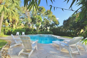 The Private Free-Form pool and glorious lounge area of Pelicans Landing pool deck.