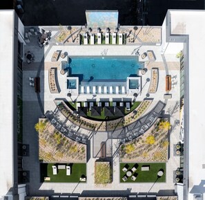 Aerial View of the Roof Top Swimming pool and surrounding area.