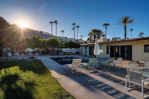 Backyard at sunset.