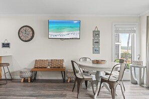 Dining table seats 4.