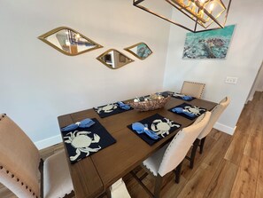 Dining with Enough Seating for the whole Family, plus additional chairs. 