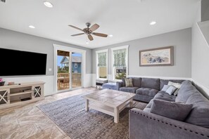 2nd Floor Living Room w/75" TV, Sectional & Chaise (not pictured), Open to Kitchen & Dining Room