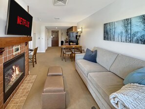 Relax by the gas fireplace and watch your favorite NETFLIX series