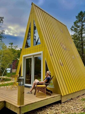 A deck for taking in the view across the fields