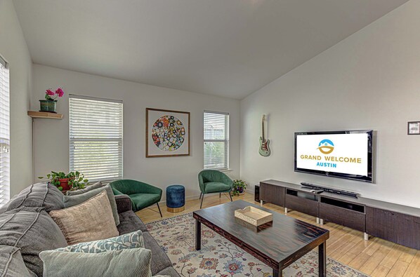 Living area with sofa sleeper and Smart TV