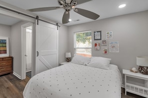 Indoors, Ceiling Fan, Bed, Furniture, Bedroom