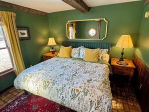 Our first floor king bedroom offers you the luxury of  a premium Nectar  memory foam mattress, cotton bedding, and work desk.  