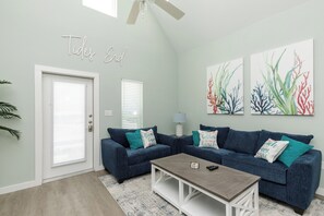 The Living Room has a Queen Sleeper Sofa and TV for Streaming/Cable