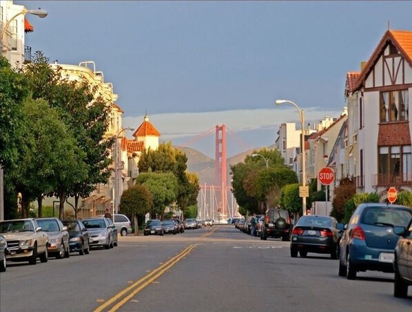 Street view of the Golden Gate Bridge from in front of our location.