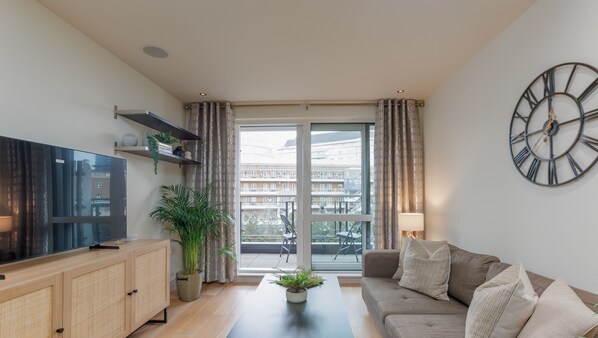 The living room furnishings are modern & stylish