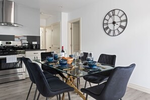Set the table with our provided utensils, including cutlery, plates, glasses, and napkins, ensuring a seamless and convenient dining experience.