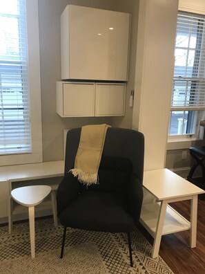 Chair with storage behind it