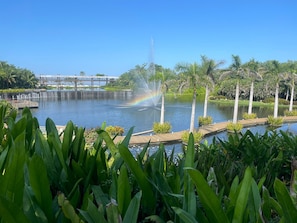 Pond in the front of resort looking out to beach and the pacific