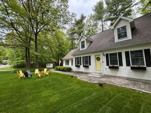 Outdoor seating area and green space to enjoy