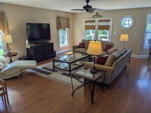 living room, open to kitchen and dining room